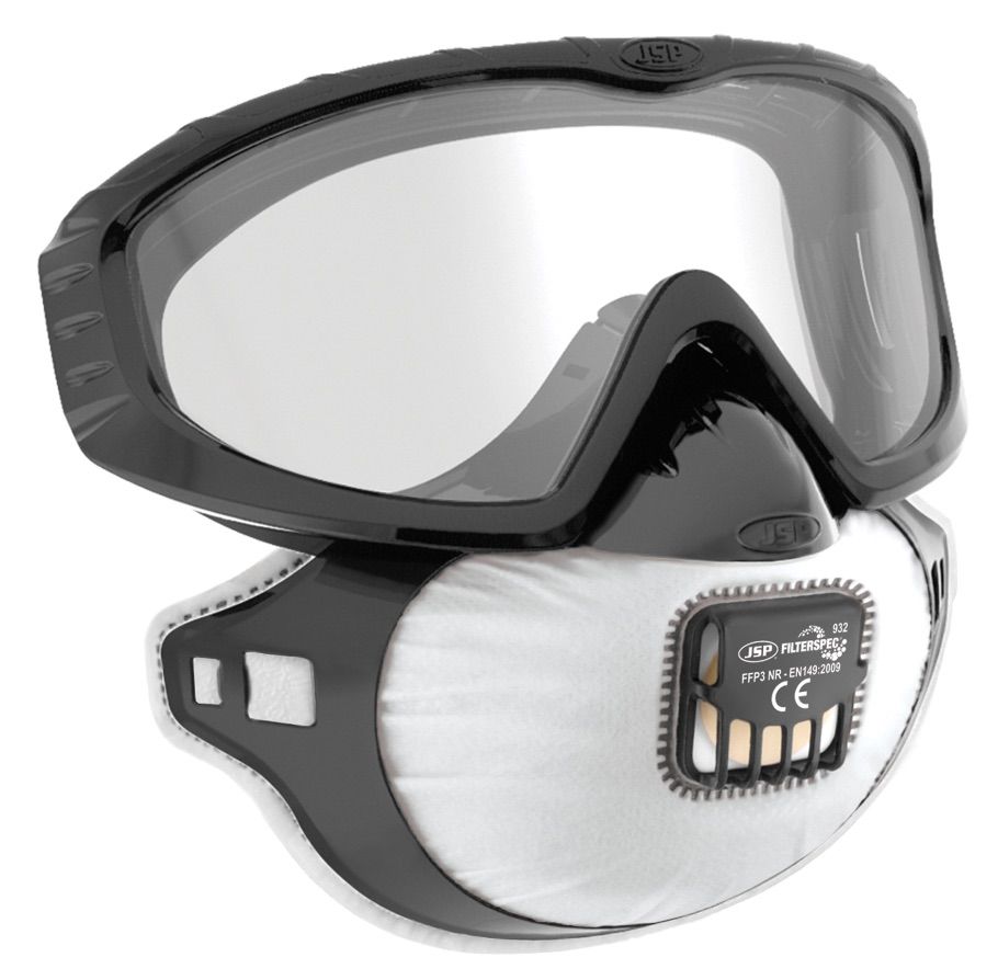 JSP Filterspec Pro stofmasker met veiligheidsbril