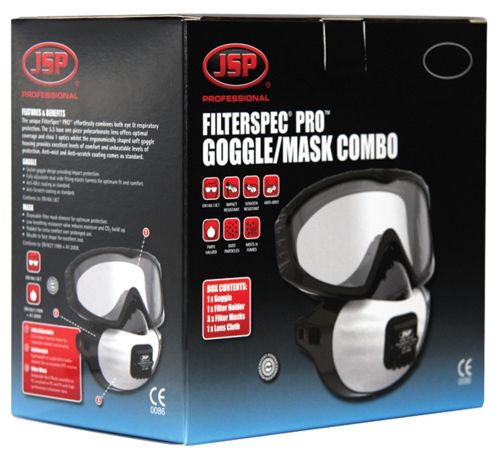 JSP Filterspec Pro stofmasker met veiligheidsbril