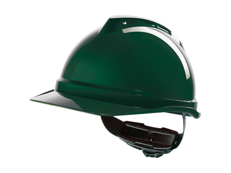 MSA V-Gard 500 ongeventileerde groene veiligheidshelm met draaiknop